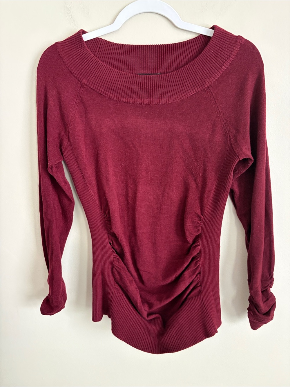 Apostrophe Ribbed Neck Burgundy Knit Top